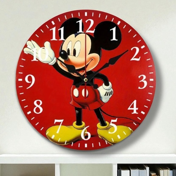 Mickey Mouse Wall Clock Red Yellow Analog Quartz Round Wall Decor 10” NEW - Picture 2 of 16